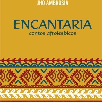 Capa de livro amarelo com texto e padrões decorativos em vermelho, azul e branco