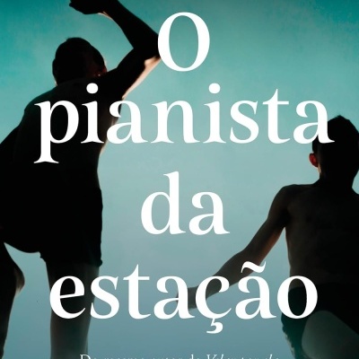 Capa do livro O pianista da estação com silhuetas e texto