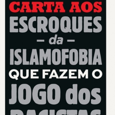 Capa do livro Carta aos Escroques da Islamofobia com texto em cores preto, vermelho, cinzento e branco