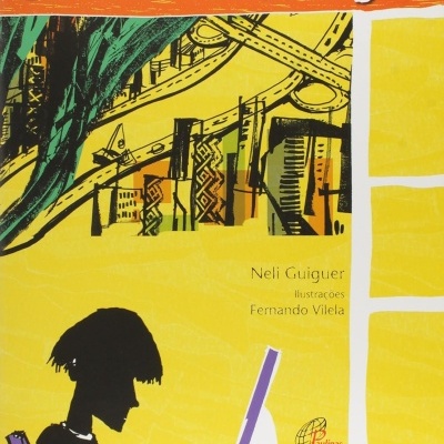 Capa de livro Curumim Poranga com ilustração de pessoa no computador e cidade ao fundo