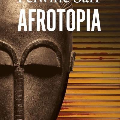 Capa do livro Afrotopia com máscara africana e fundo amarelo