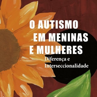 Capa de livro sobre autismo em meninas e mulheres com ilustração de flor e texto branco