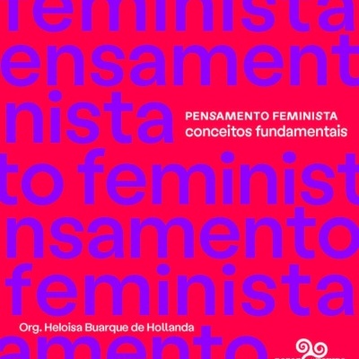 Capa de livro vermelho com texto PENSAMENTO FEMINISTA conceitos fundamentais em branco