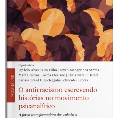 Capa de livro com perfis humanos em tons de laranja e roxo e texto em português sobre antirracismo e psicanálise