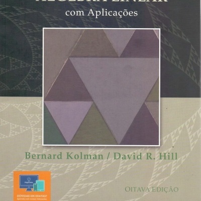 Capa de livro Introdução à Álgebra Linear com Aplicações com padrões geométricos e texto promocional
