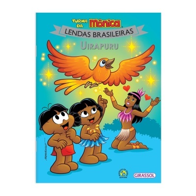 Capa de livro infantil azul com personagens da Turma da Mônica e um pássaro laranja voando