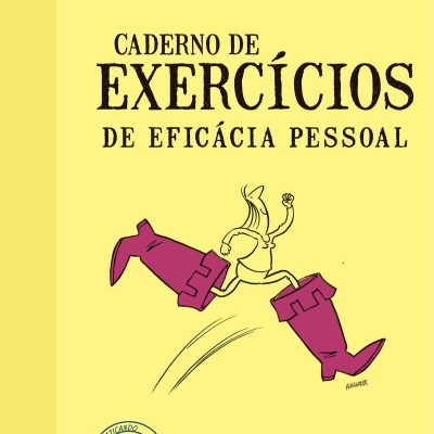 Capa de livro amarelo com título e ilustração de figura saltando com botas roxas