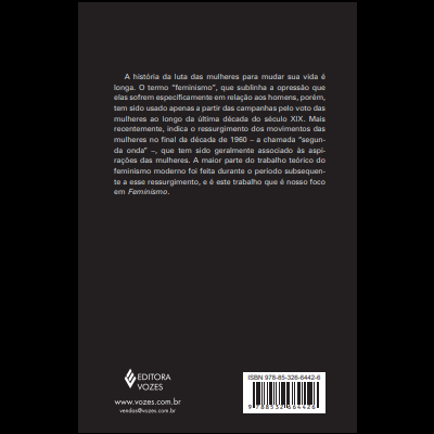 Contracapa de livro com texto sobre feminismo, logotipo da Editora Vozes, URL e código ISBN