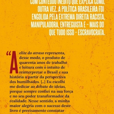 Contra-capa de livro com texto em português sobre política brasileira e código de barras.
