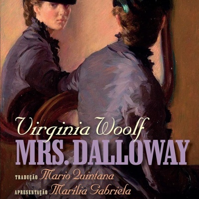 Capa do livro Mrs. Dalloway com mulher de chapéu preto refletida em espelho
