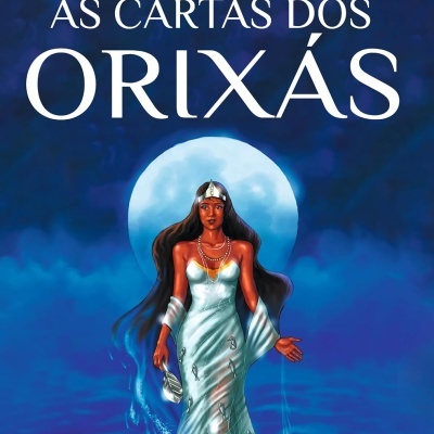 Capa de livro As Cartas dos Orixás com ilustrações de Vagner Vargas e mulher no vestido branco