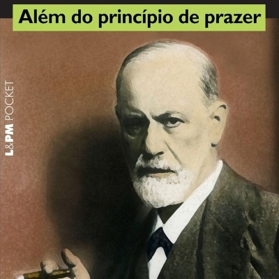 Capa de livro Freud Além do princípio de prazer com imagem estilizada de homem segurando charuto