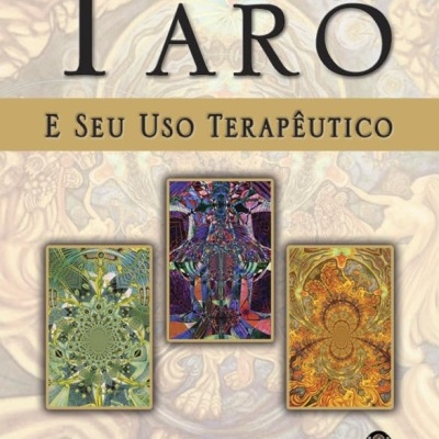 Capa de livro Curso de Tarô com cartas e título em fundo decorativo