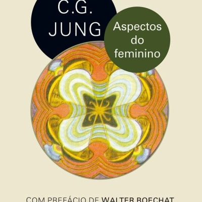 Capa de livro Aspectos do feminino de C.G. Jung com elementos coloridos e texto em português