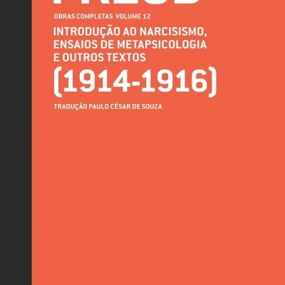 Capa de livro laranja e preta com texto em branco sobre Sigmund Freud