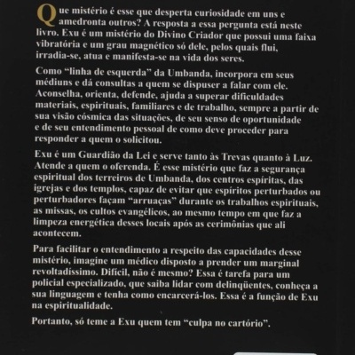 Capa traseira de livro preto com texto em português e título vermelho LIVRO DE EXU O Mistério Revelado