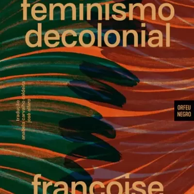Capa de livro com folhas verdes e laranja e texto em amarelo