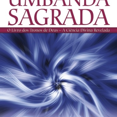 Capa de livro com título Gênese Divina de UMBANDA SAGRADA e design abstrato azul
