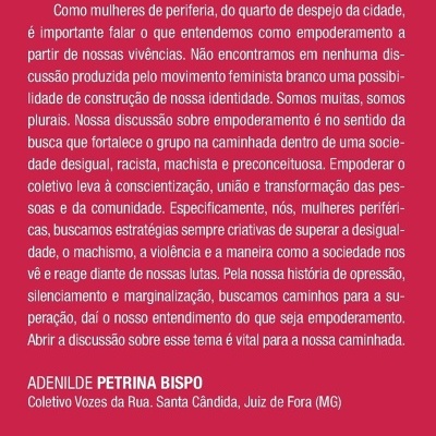 Contra capa do livro Feminismos Plurais com texto em português e informações editoriais