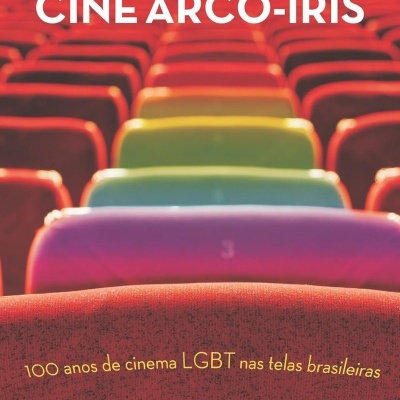 Capa de livro com cadeiras coloridas e texto sobre cinema LGBT