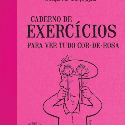 Capa de livro cor-de-rosa com título em preto e desenho de pessoa segurando rosas nos olhos.