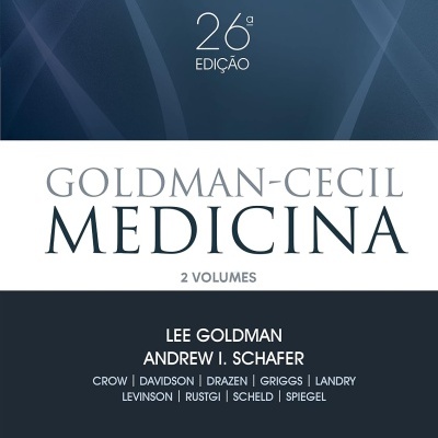 Capa de livro da 26ª edição do Goldman-Cecil Medicina em azul escuro e branco