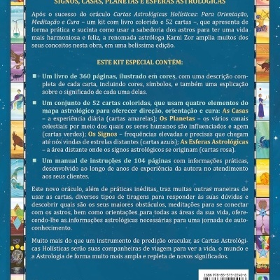Parte traseira da embalagem de um kit astrológico com descrição detalhada em português