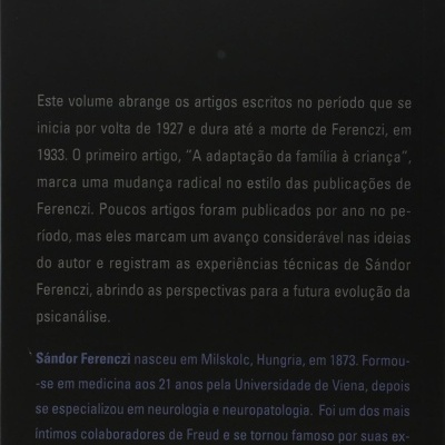 Parte traseira de livro preto com texto em branco, azul e código de barras