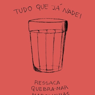 Capa de livro vermelha com desenho a preto de um copo e texto em português