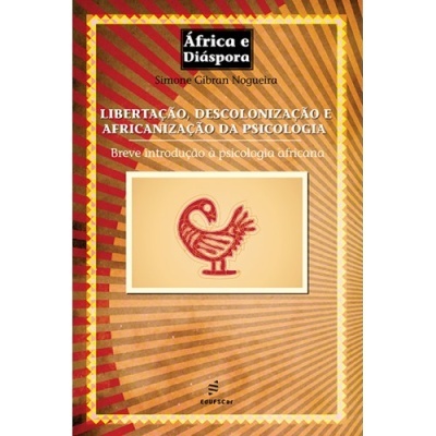 Capa de livro África e Diáspora com imagem de galo vermelho e texto em castanho e vermelho