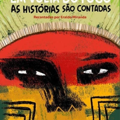 Capa de livro com rosto estilizado em vermelho, amarelo e verde e textos em preto e branco