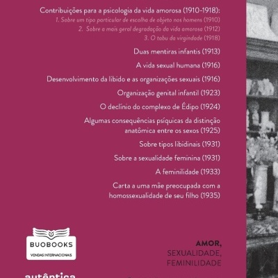 Capa traseira de livro cor vinho com lista de conteúdos e dados editoriais