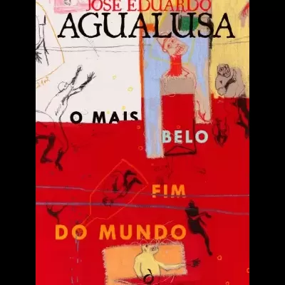 Capa de livro com título e autor em texto sobre fundo vermelho e amarelo com desenhos abstratos