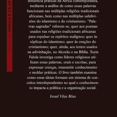 Contra-capa de livro em português sobre religiões africanas, com texto e ISBN