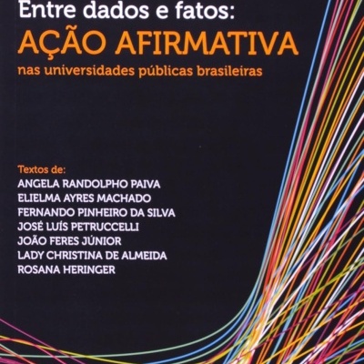 Capa de livro preta com texto em branco e laranja e linhas coloridas confusas