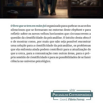 Capa traseira de livro com texto sobre psicanálise, série Psicanálise Contemporânea, coordenador Flávio Ferraz e código ISBN.