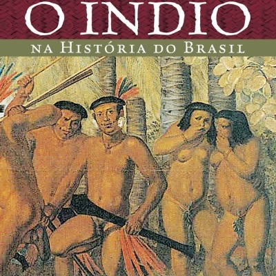 Capa de livro O Índio na História do Brasil de Berta Ribeiro com ilustração de índios brasileiros