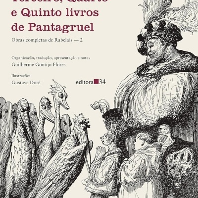 Capa do livro de François Rabelais com ilustrações em preto e branco