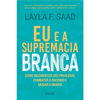 Capa de livro azul com texto grande em laranja e branco sobre supremacia branca