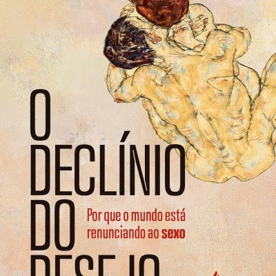 Capa de livro O DECLÍNIO DO DESEJO com ilustração de duas figuras humanas nuas entrelaçadas