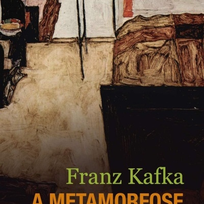 Capa de livro A Metamorfose de Franz Kafka com ilustração abstrata e texto colorido
