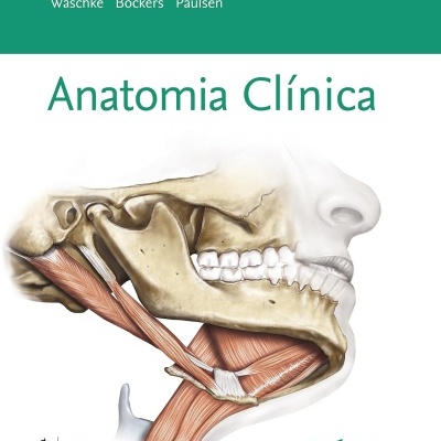 Capa de livro de anatomia clínica com ilustração anatómica da cabeça humana
