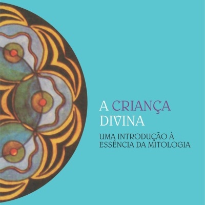 Capa de livro azul com círculo decorativo colorido e texto sobre mitologia