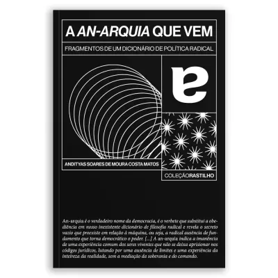 Capa preta de livro com texto branco e padrões geométricos