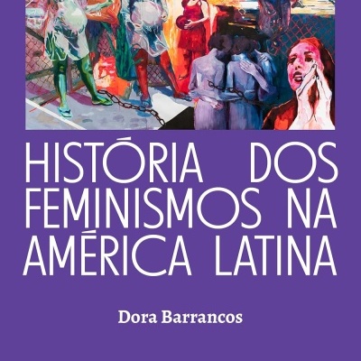 Capa de livro roxa com título branco e ilustração colorida de mulheres.