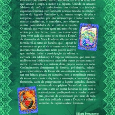 Capa de livro verde com texto em português, duas cartas de tarô coloridas e código de barras