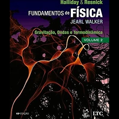 Capa de livro de Física com título e autores visíveis em várias cores sobre fundo escuro com padrões abstratos.