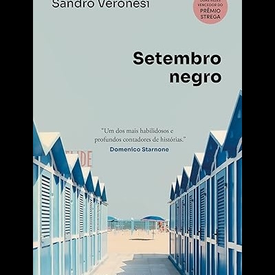 Capa de livro Setembro negro com cabanas azuis na praia