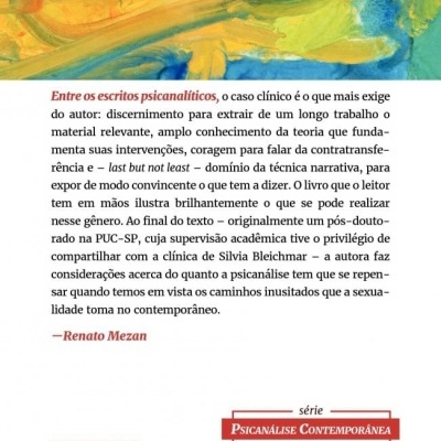 Contracapa de livro com texto em português e fundo colorido em amarelo, vermelho, verde e azul