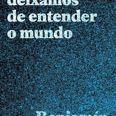 Capa de livro com padrão azul e texto branco com título e nome do autor